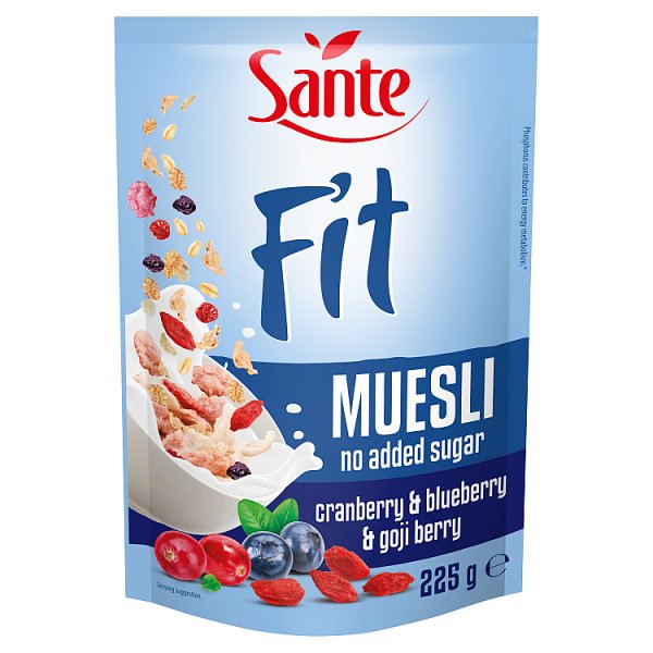 Sante Fit Musli bez dodatku cukru żurawina &amp; borówka &amp; jagody goji 225 g