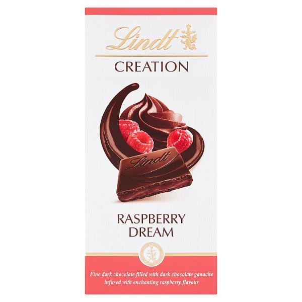 Lindt Creation Czekolada deserowa nadziewana kremem z czekoladą deserową i sokiem malinowym 150 g