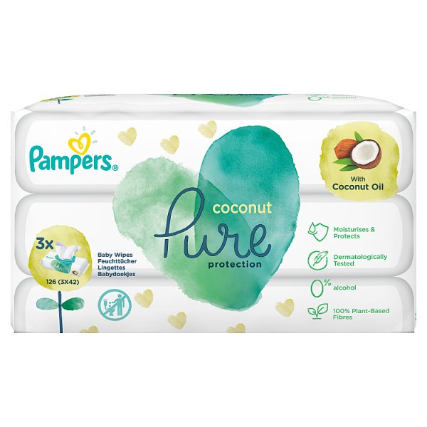 Pampers Coconut Pure Nawilżane Chusteczki Dla Dzieci  3 Opakowania = 126 Chusteczek