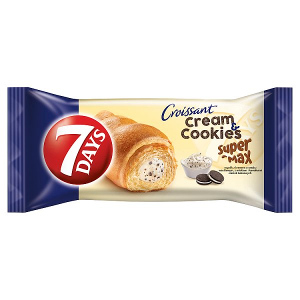 7 Days Cream &amp; Cookies Super Max Rogalik z kremem waniliowym z mlekiem i kawałkami ciastek 110 g