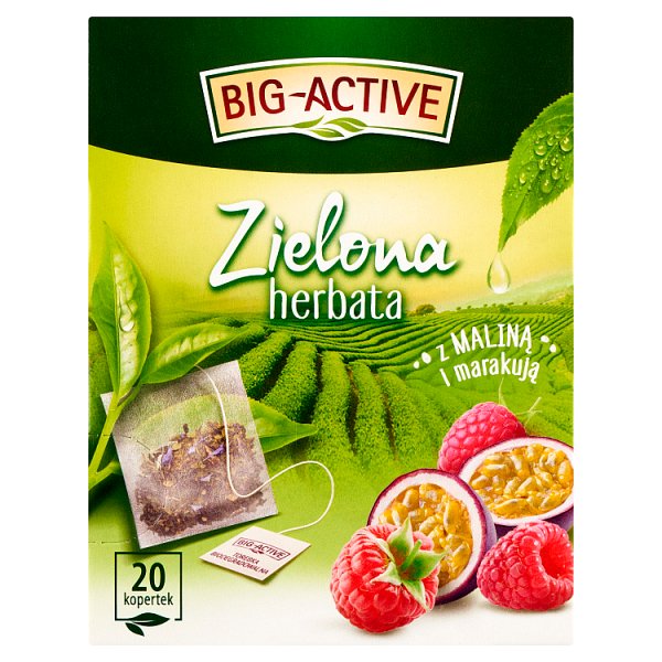 Big-Active Zielona herbata z maliną i marakują 34 g (20 x 1,7 g)