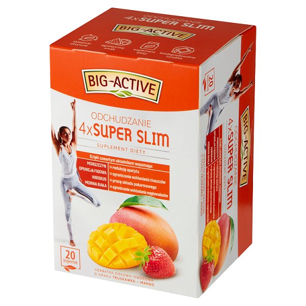 Big-Active 4 x Super Slim odchudzanie Suplement diety herbatka ziołowo-owocowa 40 g (20 x 2 g)