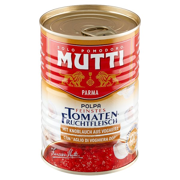 Mutti Pulpa drobno krojone pomidory bez skórki z czosnkiem 400 g