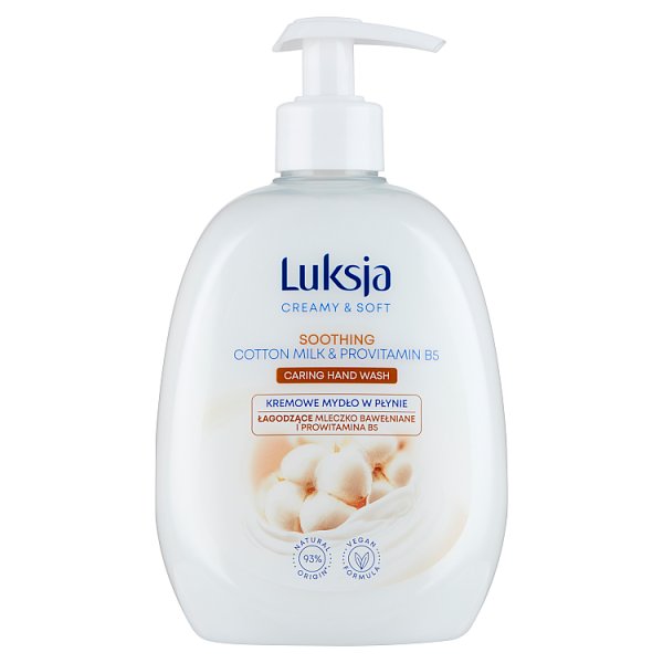 Luksja Creamy &amp; Soft Kremowe mydło w płynie łagodzące mleczko bawełniane i prowitamina B5 500 ml