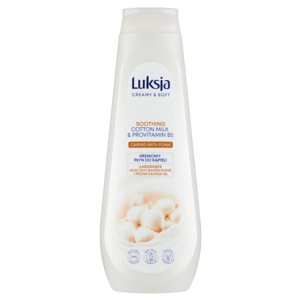 Luksja Creamy &amp; Soft Kremowy płyn do kąpieli łagodzące mleczko bawełniane i prowitamina B5 900 ml