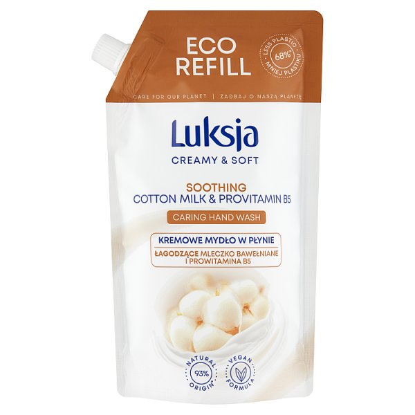 Luksja Creamy &amp; Soft Kremowe mydło w płynie łagodzące mleczko bawełniane i prowitamina B5 400 ml