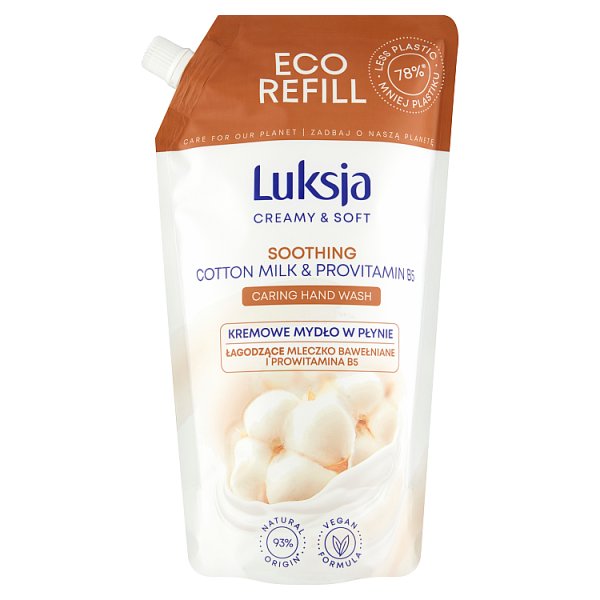 Luksja Creamy &amp; Soft Kremowe mydło w płynie łagodzące mleczko bawełniane i prowitamina B5 900 ml