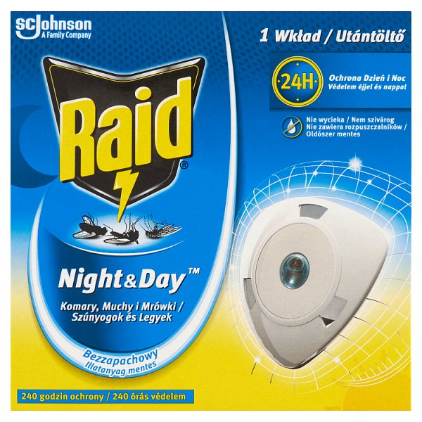 Raid Night &amp; Day Komary muchy i mrówki Wkład do elektrofumigatora owadobójczego 2,25 g