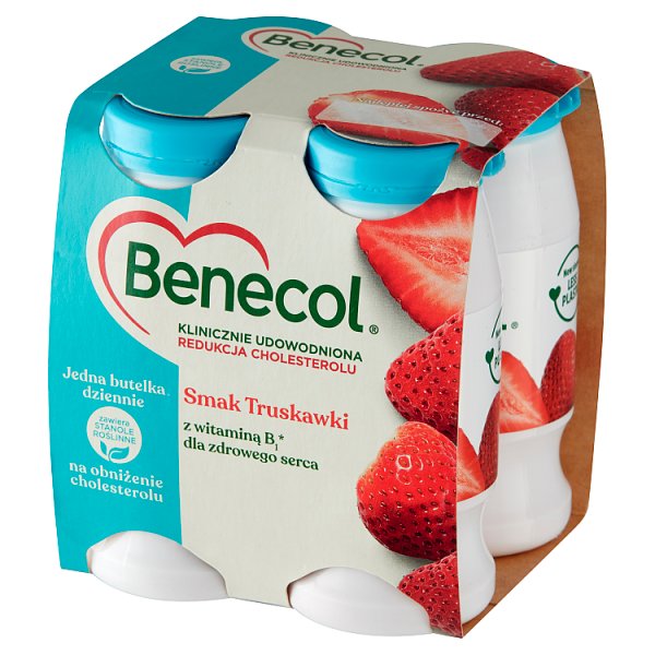 Benecol Napój jogurtowy z dodatkiem stanoli roślinnych smak truskawki 270 g (4 x 67,5 g)