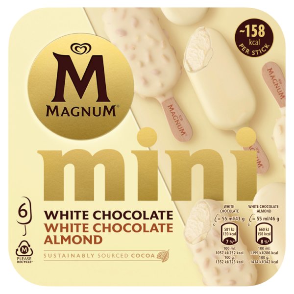 Magnum Mini White Chocolate &amp; White Chocolate Almond Lody 330 ml (6 sztuk)