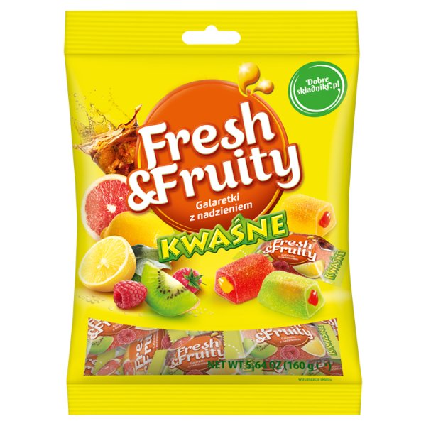 Wawel Fresh &amp; Fruity Galaretki z nadzieniem kwaśne 160 g