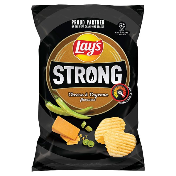 Lay&#039;s Strong Chipsy ziemniaczane karbowane o smaku sera i ostrej papryki 130 g