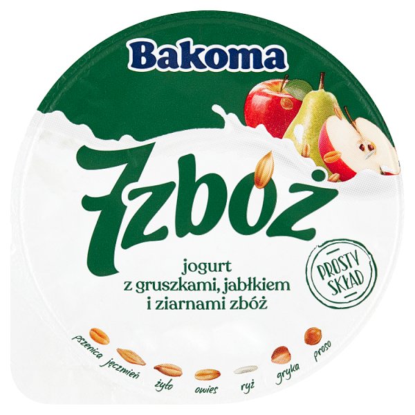 Bakoma 7 zbóż Jogurt z gruszkami jabłkiem i ziarnami zbóż 140 g