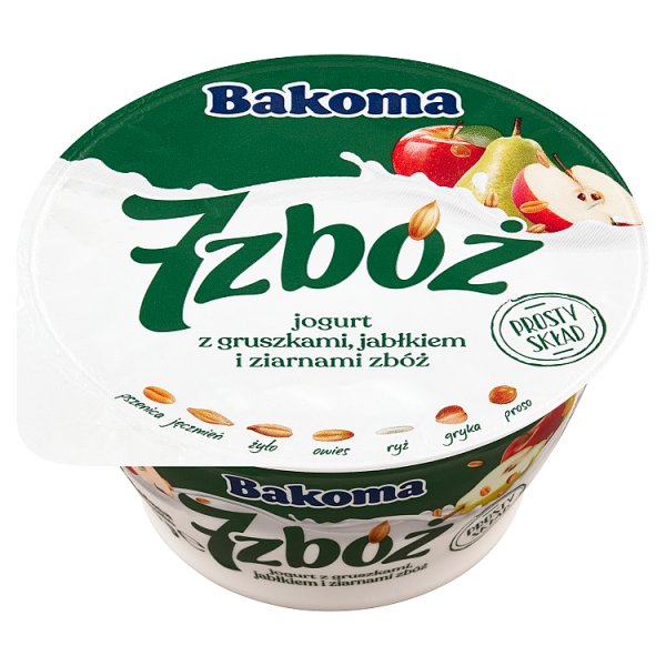 Bakoma 7 zbóż Jogurt z gruszkami jabłkiem i ziarnami zbóż 140 g