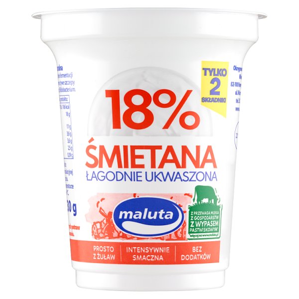 Maluta Śmietana łagodnie ukwaszona 18 % 330 g
