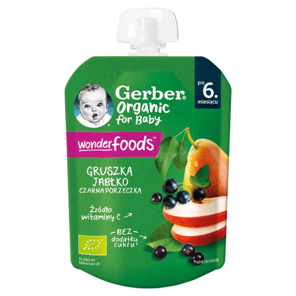 Gerber Organic Gruszka jabłko czarna porzeczka po 6. miesiącu 80 g