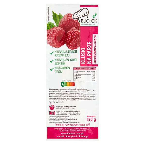 Buchcik Kluski na parze z nadzieniem malinowym 370 g