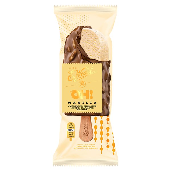 E. Wedel Oh! Lody waniliowe w wedlowskiej czekoladzie mlecznej z kawałkami migdałów 100 ml