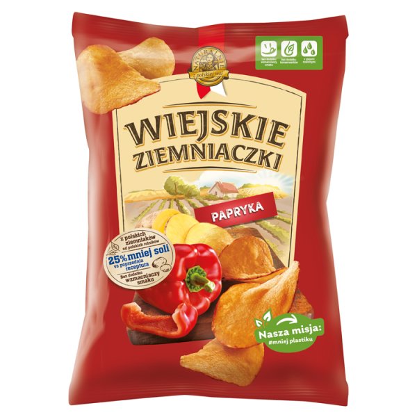 Wiejskie Ziemniaczki Chipsy ziemniaczane o smaku paprykowym 130 g