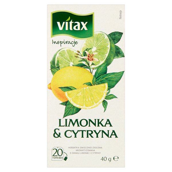 Vitax Inspiracje Herbatka owocowo-ziołowa aromatyzowana o smaku limonki i cytryny 40 g (20 x 2 g)