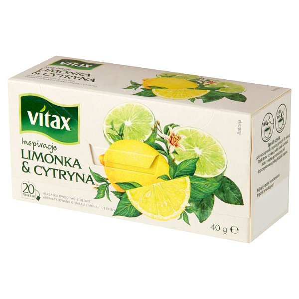 Vitax Inspiracje Herbatka owocowo-ziołowa aromatyzowana o smaku limonki i cytryny 40 g (20 x 2 g)