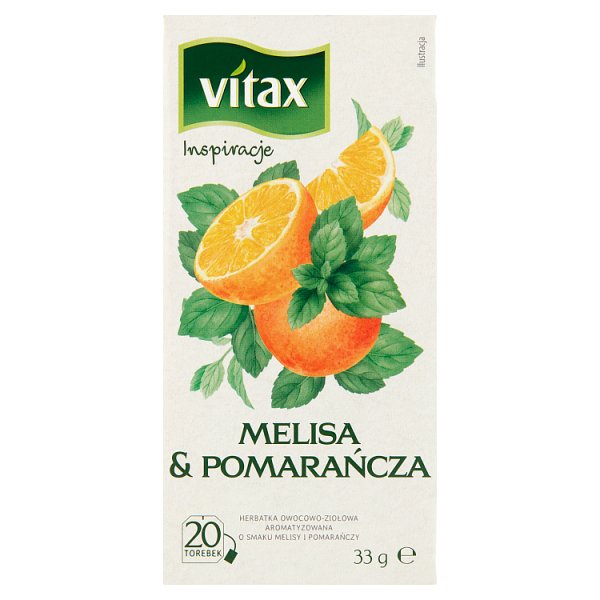 Vitax Inspiracje Herbatka owocowo-ziołowa aromatyzowana melisa &amp; pomarańcza 33 g (20 x 1,65 g)
