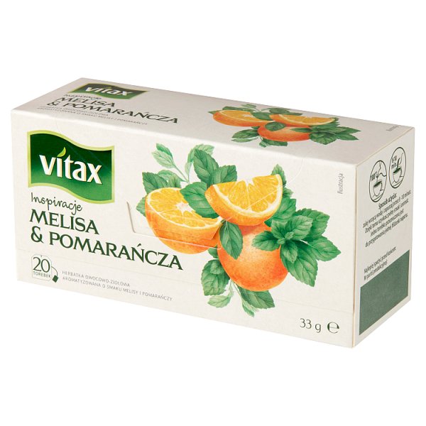 Vitax Inspiracje Herbatka owocowo-ziołowa aromatyzowana melisa &amp; pomarańcza 33 g (20 x 1,65 g)