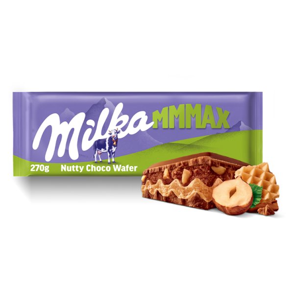 Milka Mmmax Wafelek nadzienie z orzechów laskowych i kawałki orzechów w czekoladzie mlecznej 270 g