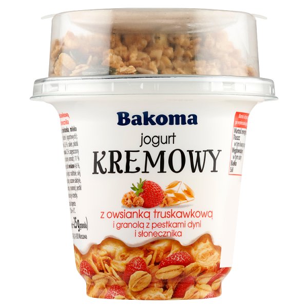 Bakoma Jogurt kremowy z owsianką truskawkową i granolą z pestkami dyni i słonecznika 230 g