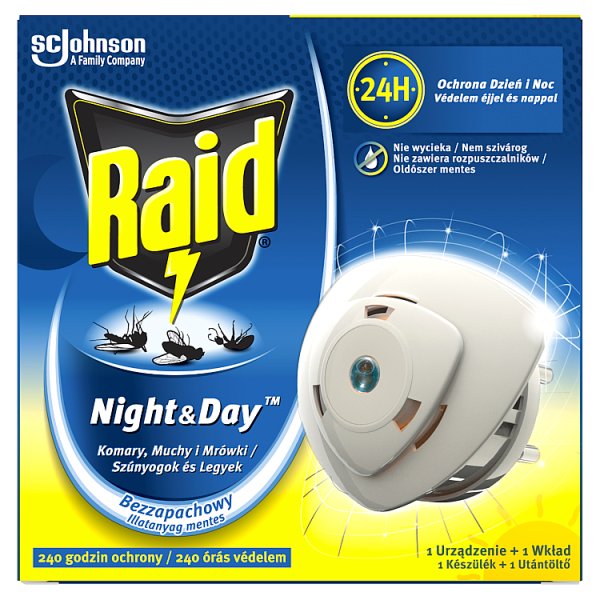 Raid Night &amp; Day Komary muchy i mrówki Elektrofumigator owadobójczy i wkład bezzapachowy 2,25 g