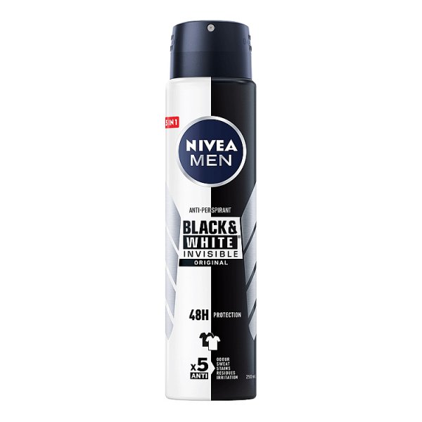 Nivea MEN Black &amp; White Invisible Antyperspirant męski w spray&#039;u 250 ml