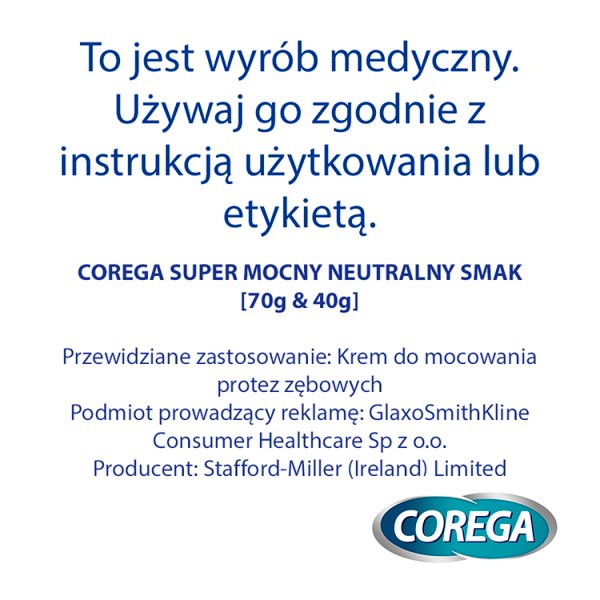 Corega Wyrób medyczny krem mocujący do protez zębowych super mocny neutralny smak 40 g