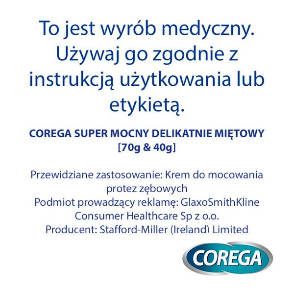 Corega Wyrób medyczny krem mocujący do protez zębowych super mocny delikatnie miętowy 40 g