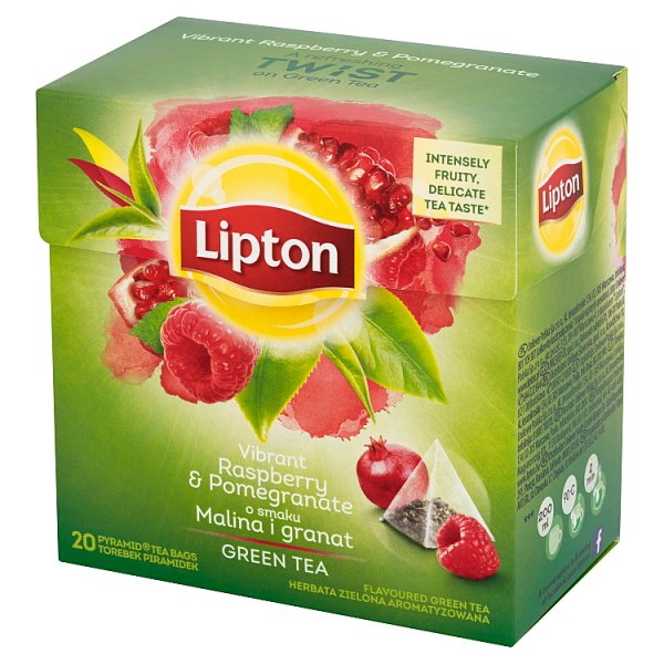 Lipton o smaku Malina i granat Herbata zielona aromatyzowana 28 g (20 torebek)