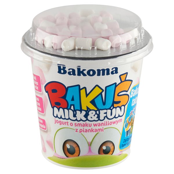 Bakoma Bakuś Milk &amp; Fun Jogurt o smaku waniliowym z piankami 128 g