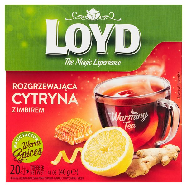 Loyd Herbatka ziołowo-owocowa rozgrzewająca cytryna z imbirem 40 g (20 x 2 g)