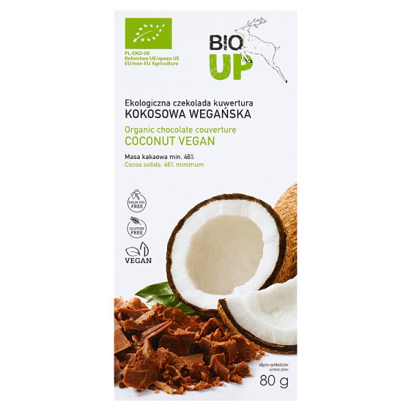 Bio Up Ekologiczna czekolada kuwertura kokosowa wegańska 80 g