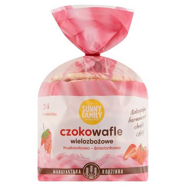 Sunny Family Czokowafle wielozbożowe truskawkowo-śmietankowe 140 g (12 sztuk)