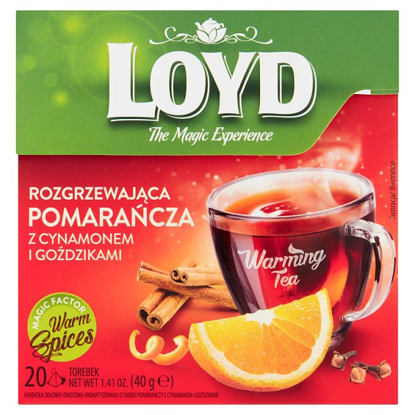 Loyd Herbatka ziołowo-owocowa rozgrzewająca pomarańcza z cynamonem i goździkami 40 g (20 x 2 g)