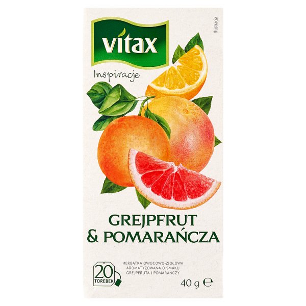 Vitax Inspiracje Herbatka owocowo-ziołowa aromatyzowana grejpfrut &amp; pomarańcza 40 g (20 x 2 g)