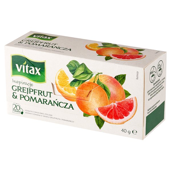 Vitax Inspiracje Herbatka owocowo-ziołowa aromatyzowana grejpfrut &amp; pomarańcza 40 g (20 x 2 g)