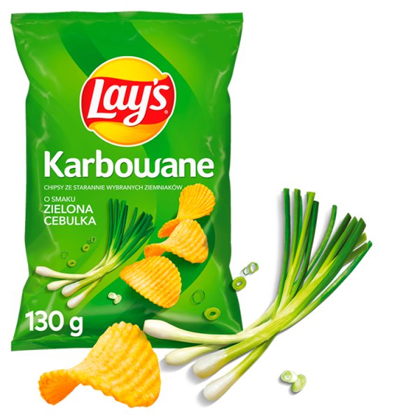 Lay&#039;s Chipsy ziemniaczane karbowane o smaku zielonej cebulki 130 g