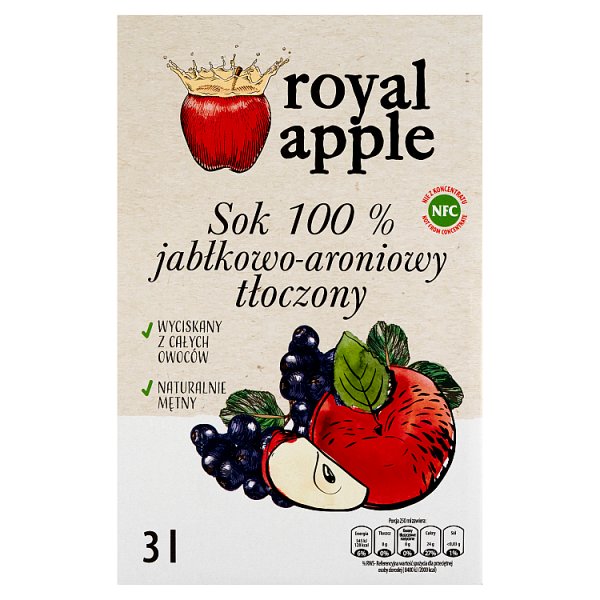 Royal apple Sok 100 % jabłkowo-aroniowy tłoczony 3 l