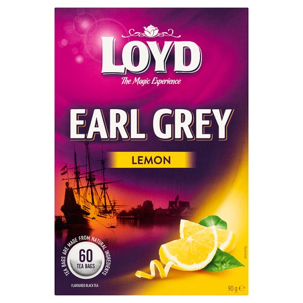 Loyd Lemon Earl Grey Herbata czarna aromatyzowana o smaku cytrynowym 90 g (60 x 1,5 g)