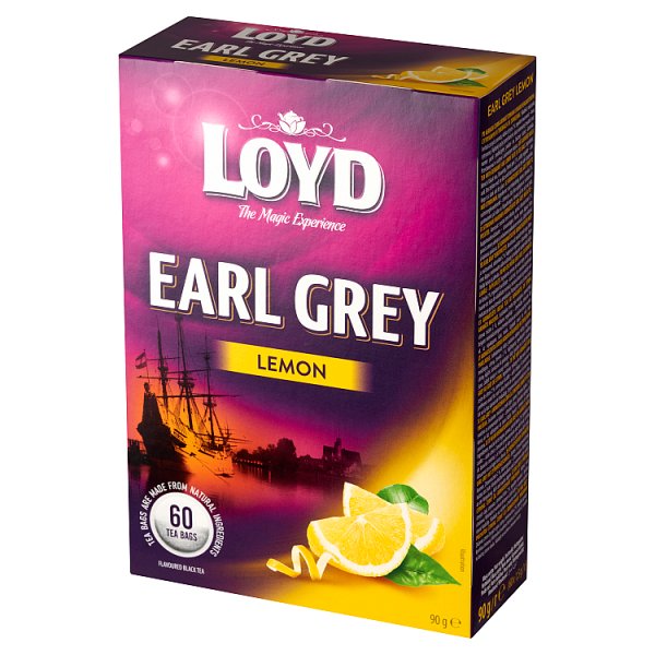 Loyd Lemon Earl Grey Herbata czarna aromatyzowana o smaku cytrynowym 90 g (60 x 1,5 g)