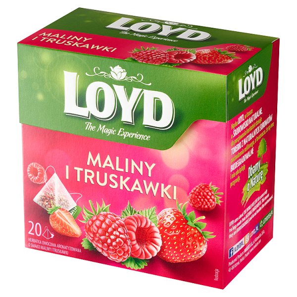 Loyd Herbatka owocowa aromatyzowana o smaku maliny i truskawki 40 g (20 x 2 g)