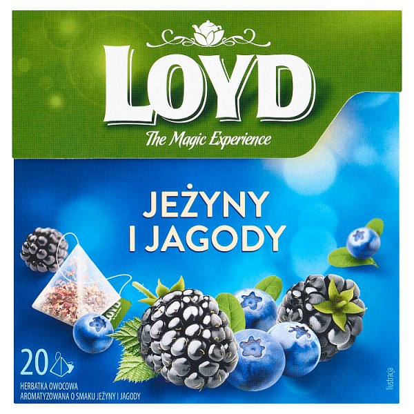 Loyd Herbatka owocowa aromatyzowana o smaku jeżyny i jagody 40 g (20 x 2 g)