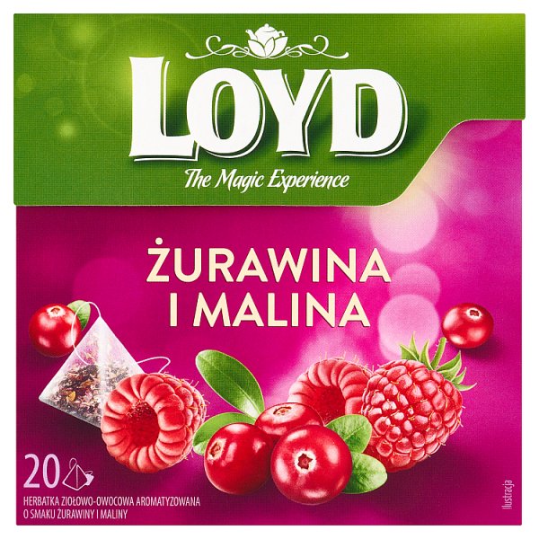 Loyd Herbatka ziołowo-owocowa aromatyzowana o smaku żurawiny i maliny 40 g (20 x 2 g)