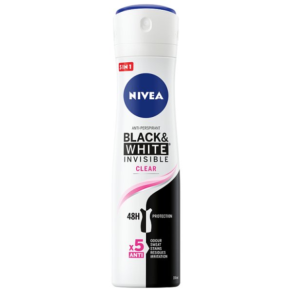 Nivea Black&amp;White Invisible Clear Antyperspirant dla kobiet w spray&#039;u 150 ml