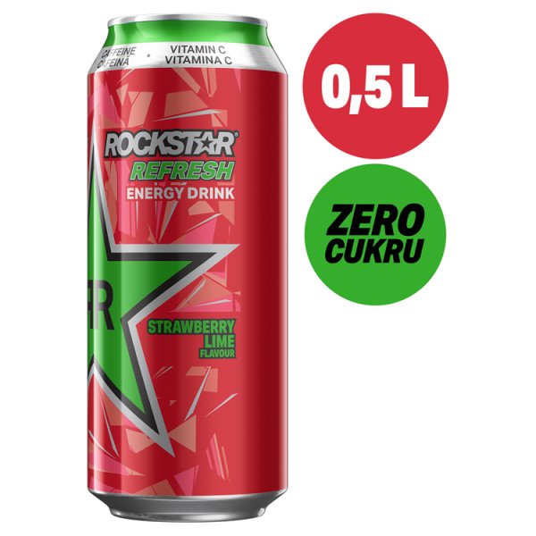 Rockstar Refresh Gazowany napój energetyzujący o smaku truskawki i limonki 500 ml